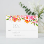 Moderne roze Oranje Floral Simple Wedding RSVP Kaartje (Staand voorkant)