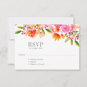 Moderne roze Oranje Floral Simple Wedding RSVP Kaartje