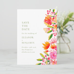 Moderne roze Oranje groene Floral Eenvoudige bruil Save The Date
