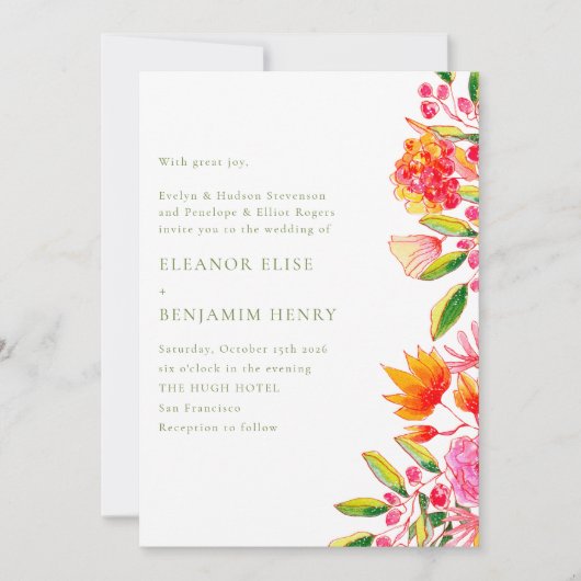 Moderne roze Oranje groene Floral Kaart (Voorkant)