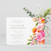 Moderne roze Oranje groene Waterverf Floral Weddin Kaart (Staand voorkant)