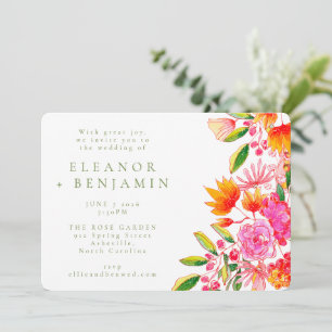 Moderne roze Oranje groene Waterverf Floral Weddin Kaart