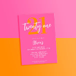 Moderne roze Oranje legant 21ste verjaardag Kaart<br><div class="desc">Een eenvoudige moderne 21ste verjaardagsuitnodiging met elegante kalligrafie script-typografie en minimalistisch design in roze en oranje kleur.</div>