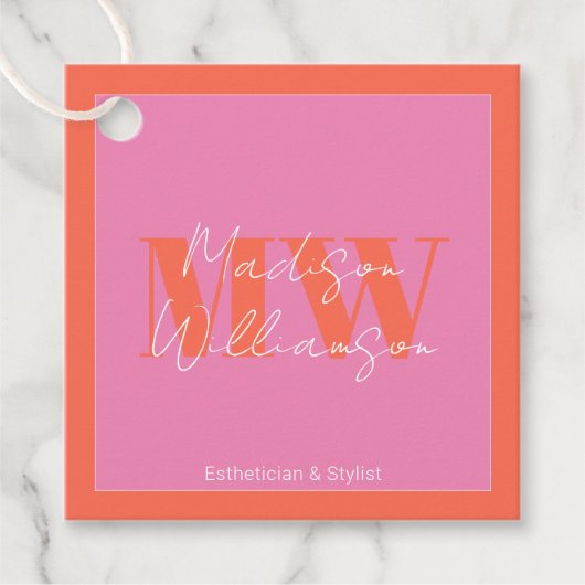Moderne Roze Oranje Minimalistische Script  Bedankjes Labels (Voorkant)
