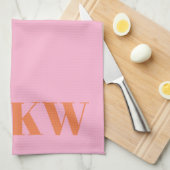 Moderne Roze Oranje Monogram Beginletters Geperson Theedoek (Quarter Fold)
