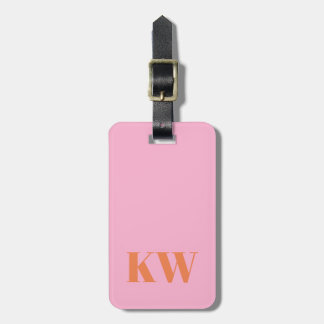 Moderne Roze Oranje Monogram Eerste Letters Gepers Bagagelabel