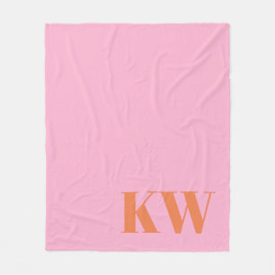 Moderne Roze Oranje Monogram Eerste Letters Gepers Fleece Deken