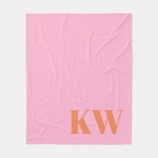 Moderne Roze Oranje Monogram Eerste Letters Gepers Fleece Deken (Voorkant)