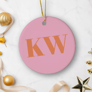 Moderne Roze Oranje Monogram Eerste Letters Gepers Keramisch Ornament