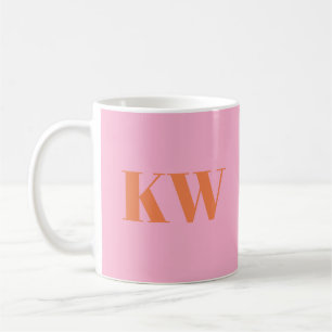 Moderne Roze Oranje Monogram Eerste Letters Gepers Koffiemok