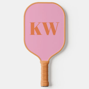 Moderne Roze Oranje Monogram Eerste Letters Gepers Pickleball Paddle