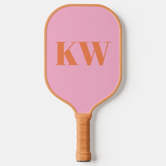 Moderne Roze Oranje Monogram Eerste Letters Gepers Pickleball Paddle (Voorkant)