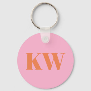 Moderne Roze Oranje Monogram Eerste Letters Gepers Sleutelhanger