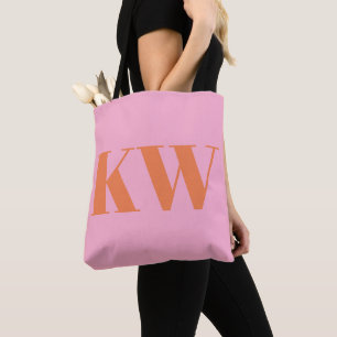 Moderne Roze Oranje Monogram Eerste Letters Gepers Tote Bag
