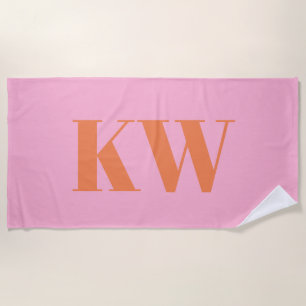 Moderne Roze Oranje Monogram Eerste Letters Persoo Strandlaken