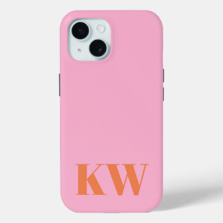 Moderne Roze Oranje Monogram Initiaal Gepersonalis iPhone 15 Case