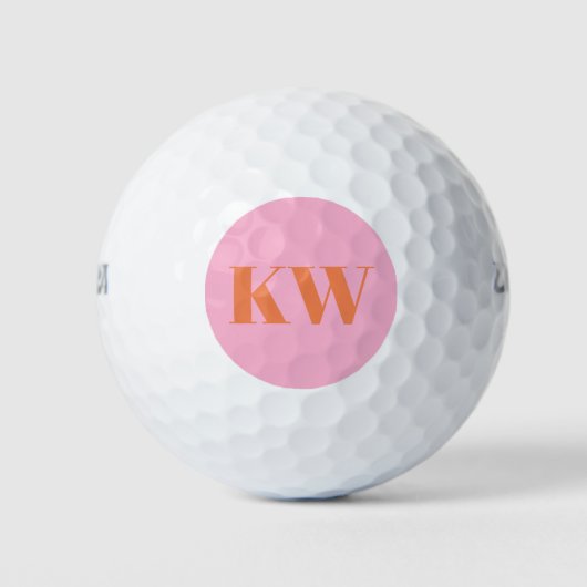Moderne Roze Oranje Monogram Initiaal Gepersonalis Golfballen (Voorkant)