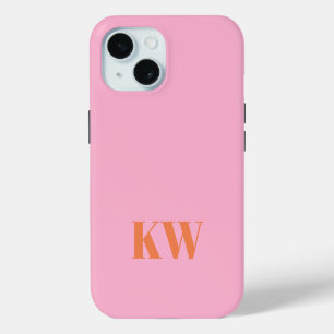 Moderne Roze Oranje Monogram Initiaal Gepersonalis iPhone 15 Case