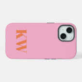 Moderne Roze Oranje Monogram Initiaal Gepersonalis iPhone 15 Case (Achterkant horizontaal)