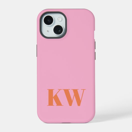 Moderne Roze Oranje Monogram Initiaal Gepersonalis iPhone 15 Case (Achterkant)