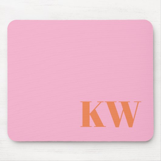 Moderne Roze Oranje Monogram Initiaal Gepersonalis Muismat (Voorkant)