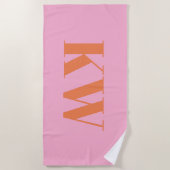 Moderne Roze Oranje Monogram Initiaal Gepersonalis Strandlaken (Voorkant)
