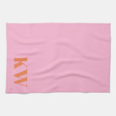 Moderne Roze Oranje Monogram Initiaal Gepersonalis Theedoek (Horizontaal)