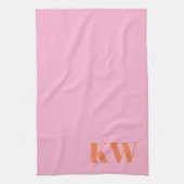 Moderne Roze Oranje Monogram Initiaal Gepersonalis Theedoek (Verticaal)