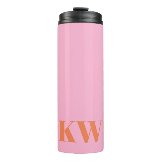 Moderne Roze Oranje Monogram Initiaal Gepersonalis Thermosbeker (Voorkant)