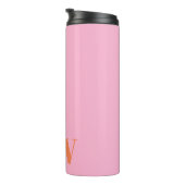 Moderne Roze Oranje Monogram Initiaal Gepersonalis Thermosbeker (Geroteerd rechts)