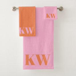 Moderne roze Oranje monogram Initialen op maat Bad Handdoek