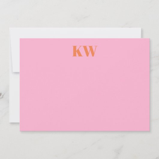 Moderne roze Oranje monogram Initialen op maat Bedankkaart (Voorkant)