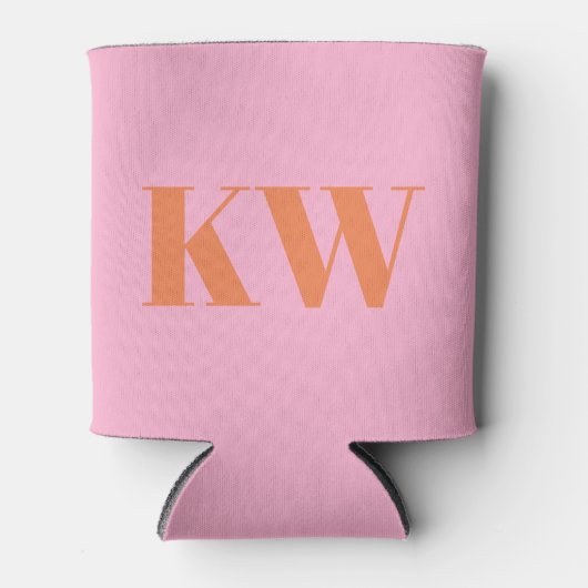 Moderne roze Oranje monogram Initialen op maat Blikjeskoeler (Voorkant)