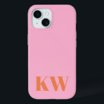 Moderne roze Oranje monogram Initialen op maat iPhone 15 Case<br><div class="desc">Modern Roze Sinaasappel Monogram Initialen Gepersonaliseerde iPhone 15 Hoesje</div>