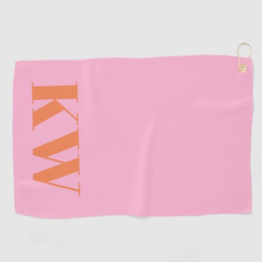 Moderne roze Oranje monogram Initialen op maat Golfhanddoek (Horizontaal)