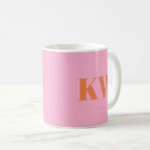 Moderne roze Oranje monogram Initialen op maat Koffiemok (Voorkant rechts)