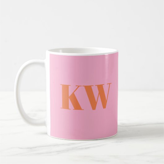 Moderne roze Oranje monogram Initialen op maat Koffiemok (Links)