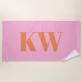 Moderne roze Oranje monogram Initialen op maat Strandlaken (Voorkant)