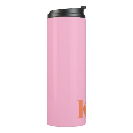 Moderne roze Oranje monogram Initialen op maat Thermosbeker (Gedraaid links)