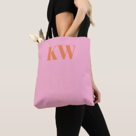 Moderne roze Oranje monogram Initialen op maat Tote Bag