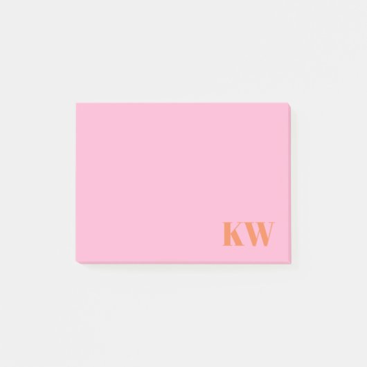 Moderne Roze Oranje Monogram Initialen Persoonlijk Post-it® Notes (Voorkant)