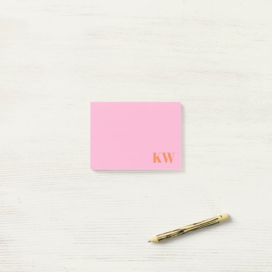 Moderne Roze Oranje Monogram Initialen Persoonlijk Post-it® Notes (Op bureau)