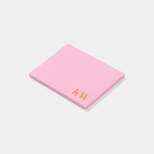 Moderne Roze Oranje Monogram Initialen Persoonlijk Post-it® Notes (Schuin)