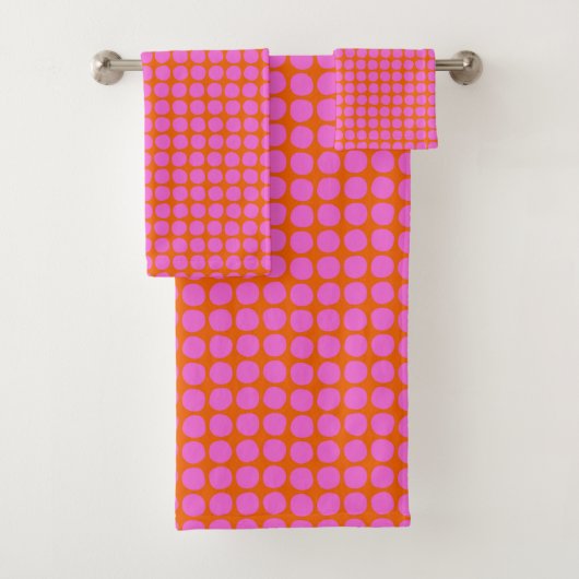 Moderne Roze Oranje Retro Stip Valentijnsdag Vet S Bad Handdoek (Insitu)