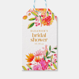 Moderne Roze Oranje Waterverf Bloem Bruidsdouche Cadeaulabel