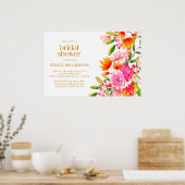 Moderne Roze Oranje Waterverf Bloem Bruiloft Feest Poster (Keuken)