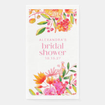 Moderne Roze Oranje Waterverf Bloemachtige Bruidsd