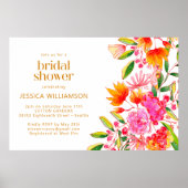 Moderne Roze Oranje Waterverf Bloemige Bruidsdouch Poster (Voorkant)