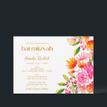 Moderne roze Oranje Waterverf Floral Bat Mitzvah Kaart<br><div class="desc">Moderne roze Oranje Waterverf Floral Bat Mitzvah Uitnodiging</div>