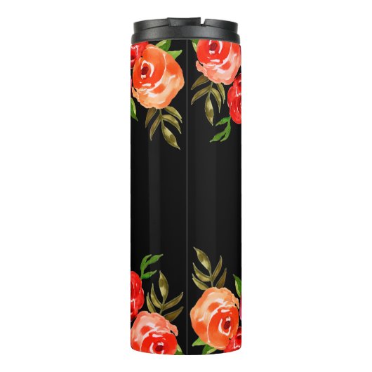 Moderne roze Oranje Waterverf Floral Thermosbeker (Achterkant)